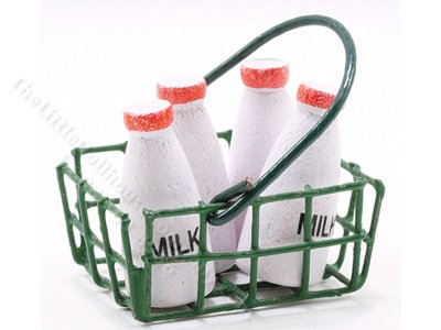 (image for) Miniature Milk Bottles in a Basket For Dolhouses