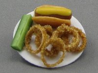 (image for) Dollhouse Scale Model Hot Dog and Onion Rings