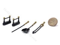 (image for) Miniature 5 Piece Set of Fireplace Tools for Dollhouses - Black & Brass