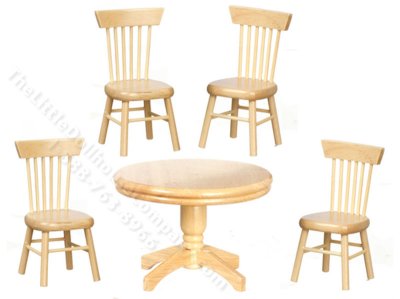 (image for) Miniature Five Piece Kitchen Table Set For Dollhouses - Oak