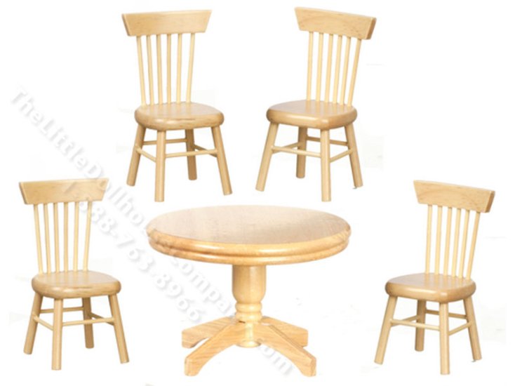 (image for) Miniature Five Piece Kitchen Table Set For Dollhouses - Oak