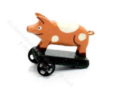 (image for) As Is Handmade Miniature Pig Pull Toy for Dollhouses