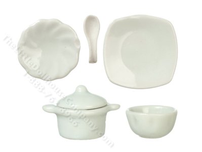 (image for) Miniature White Ceramic Table Set for Dollhouses (6pc)