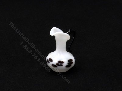 (image for) Dollhouse Scale Model White Black Speckled Glass Pitcher