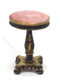 (image for) Miniature Vintage Round Pink Marble, Black, and Gold Side Table