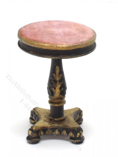 (image for) Miniature Vintage Round Pink Marble, Black, and Gold Side Table