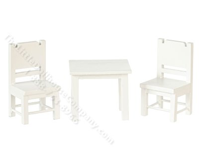 (image for) Miniature Childrens White Table with 2 Chairs for Dollhouses