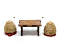 (image for) Miniature Vintage Artisan Beehives with Bench for Dollhouses