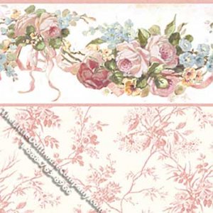 (image for) Vintage Rose & Toile Pattern Miniature Wallpaper for Dollhouses