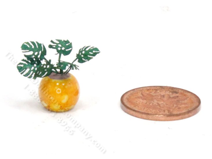 (image for) Handmade Miniature 1/4 Scale Philodendron in Yellow Vase