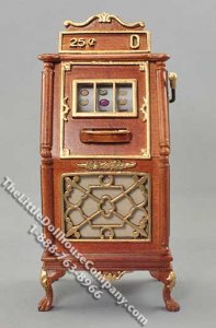 (image for) Miniature Walnut Finish Slot Machine for Dollhouses