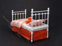 (image for) Miniature Wrought Iron Twin/Single Bed for Dollhouses - Orange & White
