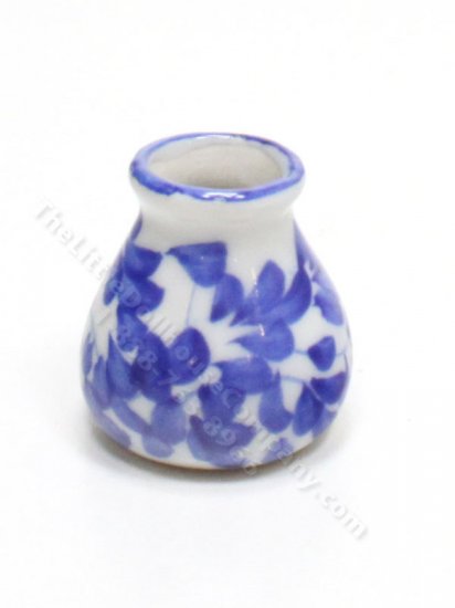 (image for) Miniature White Vase with Blue Floral Petal Design