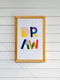(image for) Miniature Colourful 'DRAW' Rectangular Framed Print on Wood