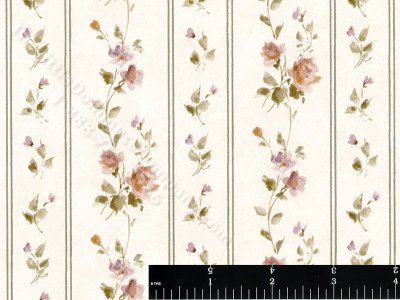 (image for) Burgundy Floral Stripe Miniature Wallpaper for Dollhouses