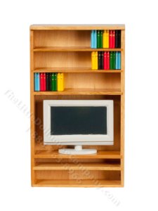 (image for) Miniature Bookshelf with TV and Books for Dollhouses