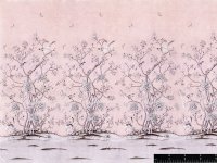 (image for) Birds on Plants, Pink Background Miniature Dollhouse Wallpaper