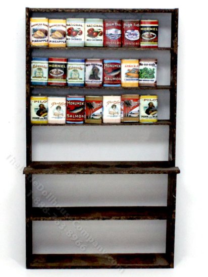 (image for) Miniature Walnut Store Shelf with Goods for Dollhouses