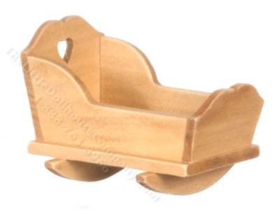 (image for) Miniature Oak Baby Cradle for Dollhouses