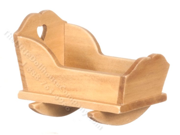 (image for) Miniature Oak Baby Cradle for Dollhouses