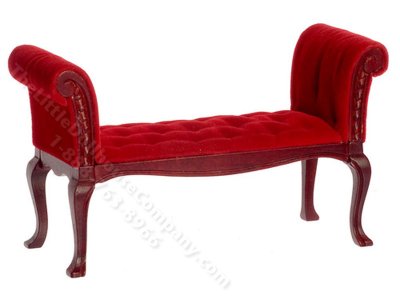 (image for) Miniature Mahogany Settee with Red Fabric for Dollhouses