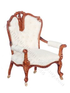 (image for) Miniature Walnut and White Victorian Armchair With Brass Castors
