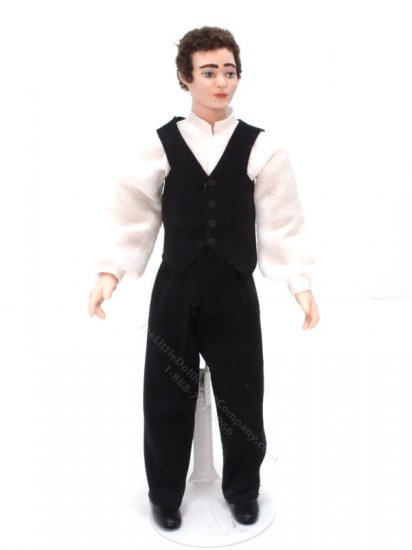 (image for) Miniature Porcelain 'Eddie' Doll in Black Vest