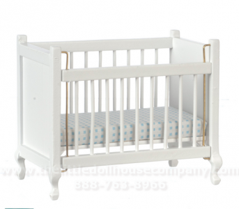 (image for) Miniature White Crib with Mattress for Dollhouses