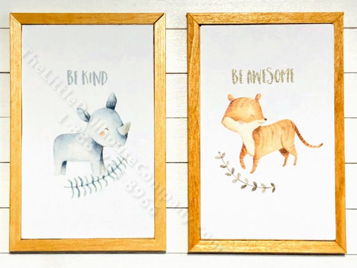 (image for) Miniature Pair Framed Rhino & Tiger, Be Awesome Be Kind Prints