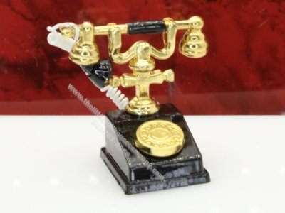 (image for) Miniature Old Fashioned Black & Gold Telephone for Dollhouses