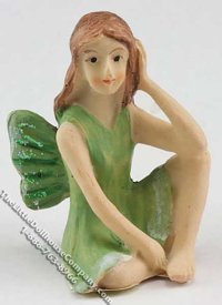 (image for) Miniature Fairy in Green Dress Sitting for Dollhouses