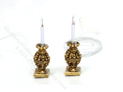 (image for) Miniature Electrical Brass Candlesticks with Ornate Base (2/pk)