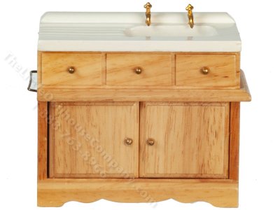 (image for) Miniature Oak Kitchen Sink for Dollhouses