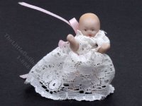 (image for) Miniature Baby Doll in Christening Gown for Dollhouses