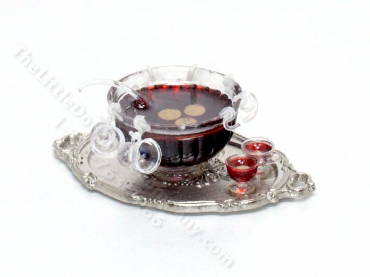 (image for) Miniature Punch Bowl of Fruit Punch with Glasses on a Tray