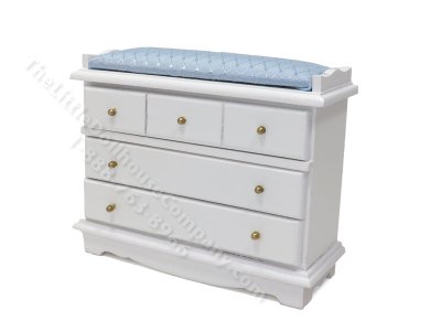 (image for) Miniature Changing Table/Chest w/ Blue Pad for Dollhouses