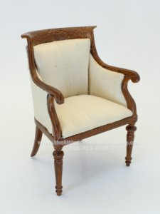 (image for) Miniature New Walnut Empire Chair with Beige Fabric