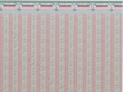 (image for) Dollhouse Scale Model Wallpaper - Grey and Pink Stripe w/ Border