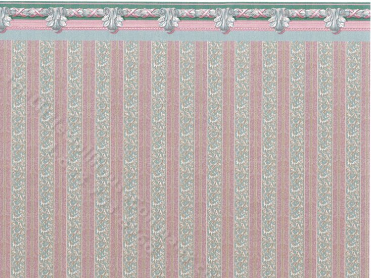 (image for) Dollhouse Scale Model Wallpaper - Grey and Pink Stripe w/ Border
