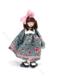 (image for) Miniature Doll in a Green Floral Dress by Maureen Thomas