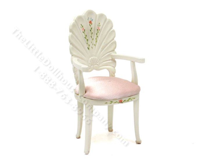(image for) Vintage Miniature White & Pink Floral Seashell Grotto Chair for Dollhouses