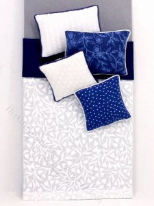(image for) Miniature Single Grey and Blue Bedding Set with White Accents