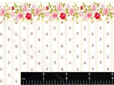 (image for) Miniature Floral Stripe Wallpaper with Rose Border
