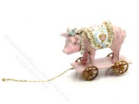 (image for) Miniature Dressed Up Pig Pull Toy for Dollhouses