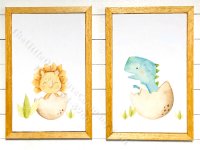 (image for) Miniature Pair Framed Baby Triceratops and T-Rex Board Prints