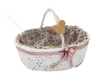 (image for) Vintage Miniature Lined White Basket for Dollhouses