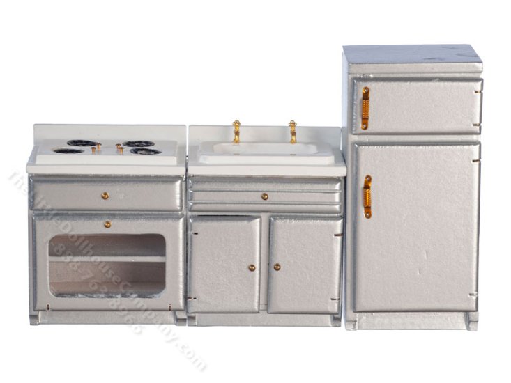 (image for) Miniature Silver 3 Piece Appliance Set for Dollhouses