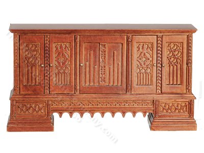 (image for) Miniature Carved Walnut Credenza for Dollhouses
