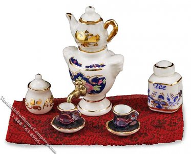 (image for) Miniature Porcelain Samovar Set for Dollhouses