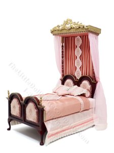 (image for) Miniature Mahogany Canopy Bed for Dollhouses - Pink